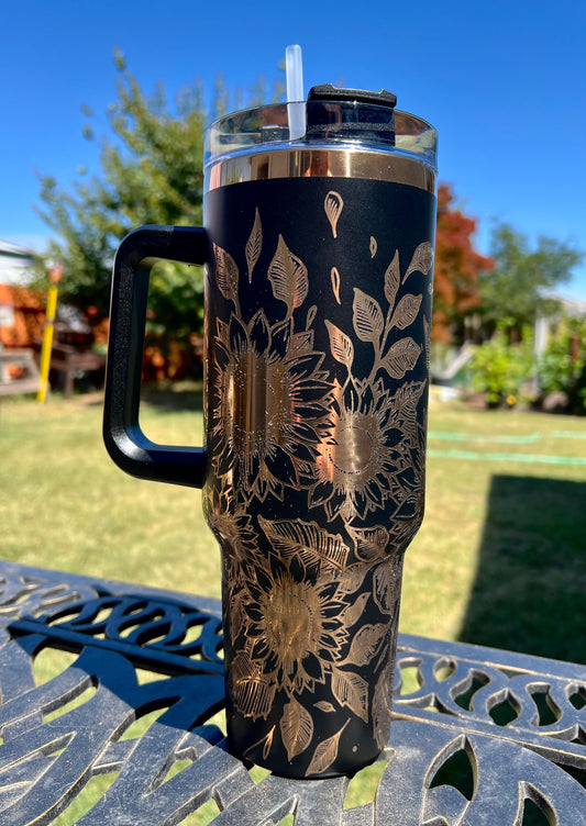 Sunflower Wrapped Black and Gold Tumbler