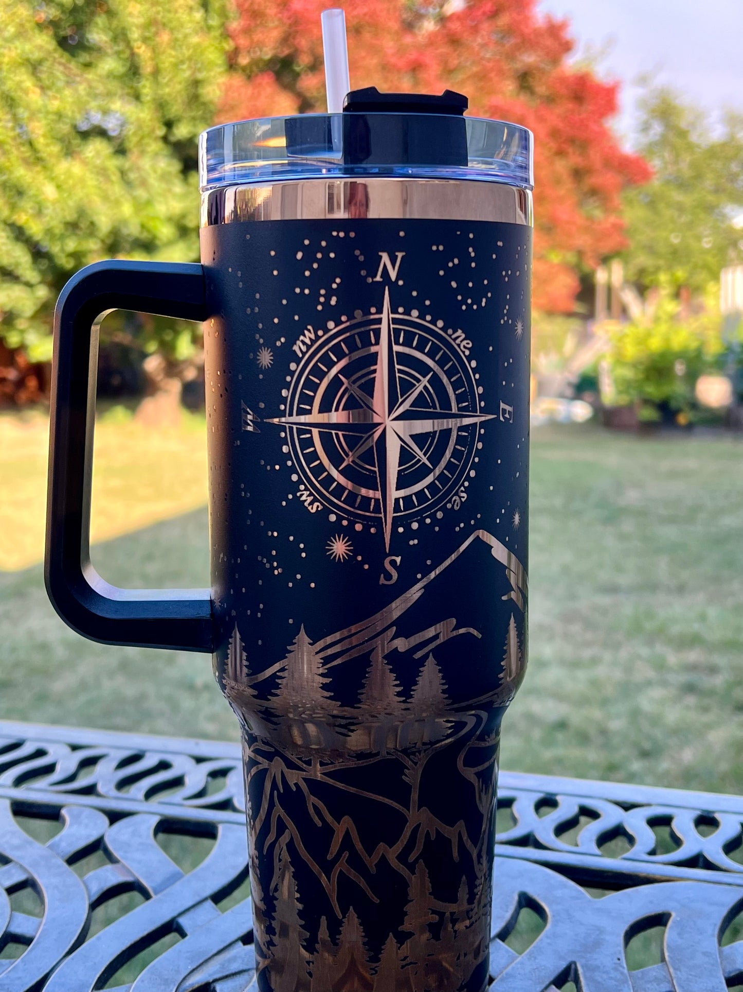 Not All Who Wander Black and Gold Tumbler