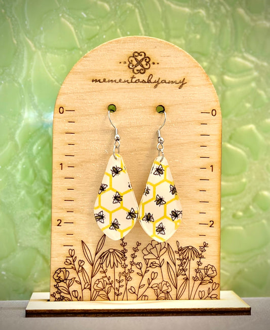 Teardrop Bee and Honeycomb Earrings