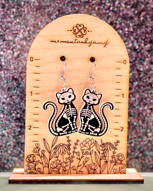 Sitting Cat Skeleton Earrings