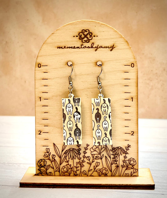 Small Rectangle Ivory Cat Booty Dangle Earrings