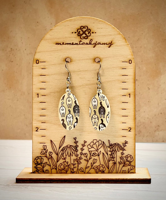 Small Oval Ivory Cat Booty Dangle Earrings