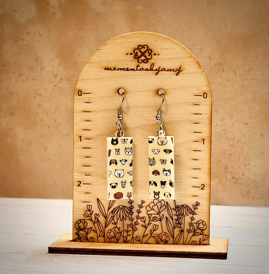 Small Rectangular Dog Face Dangle Earrings