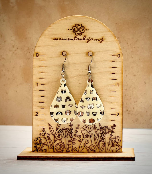 Teardrop Ivory Dog Face Dangle Earrings