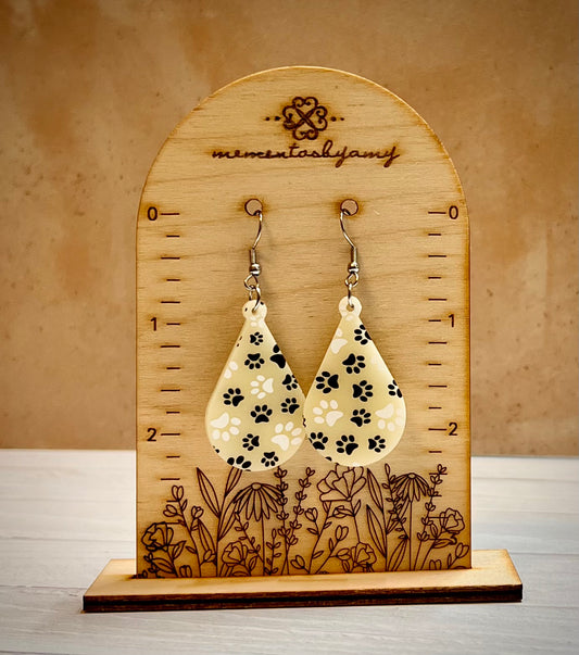 Teardrop Dangle Ivory Pawprint Earrings