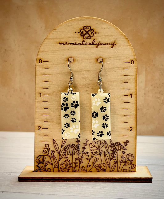 Small Rectangular Ivory Pawprints Dangle Earrings