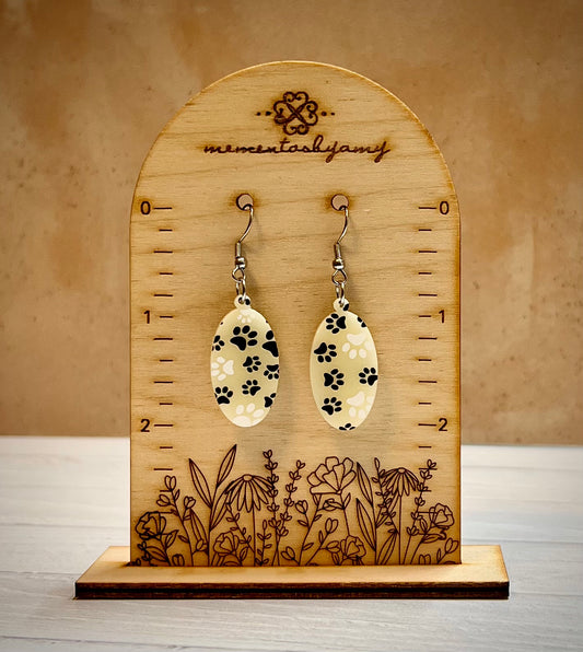 Small Oval Ivory Pawprints Dangle Earrings