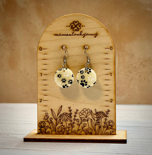 Small Circular Ivory Pawprint Dangle Earrings